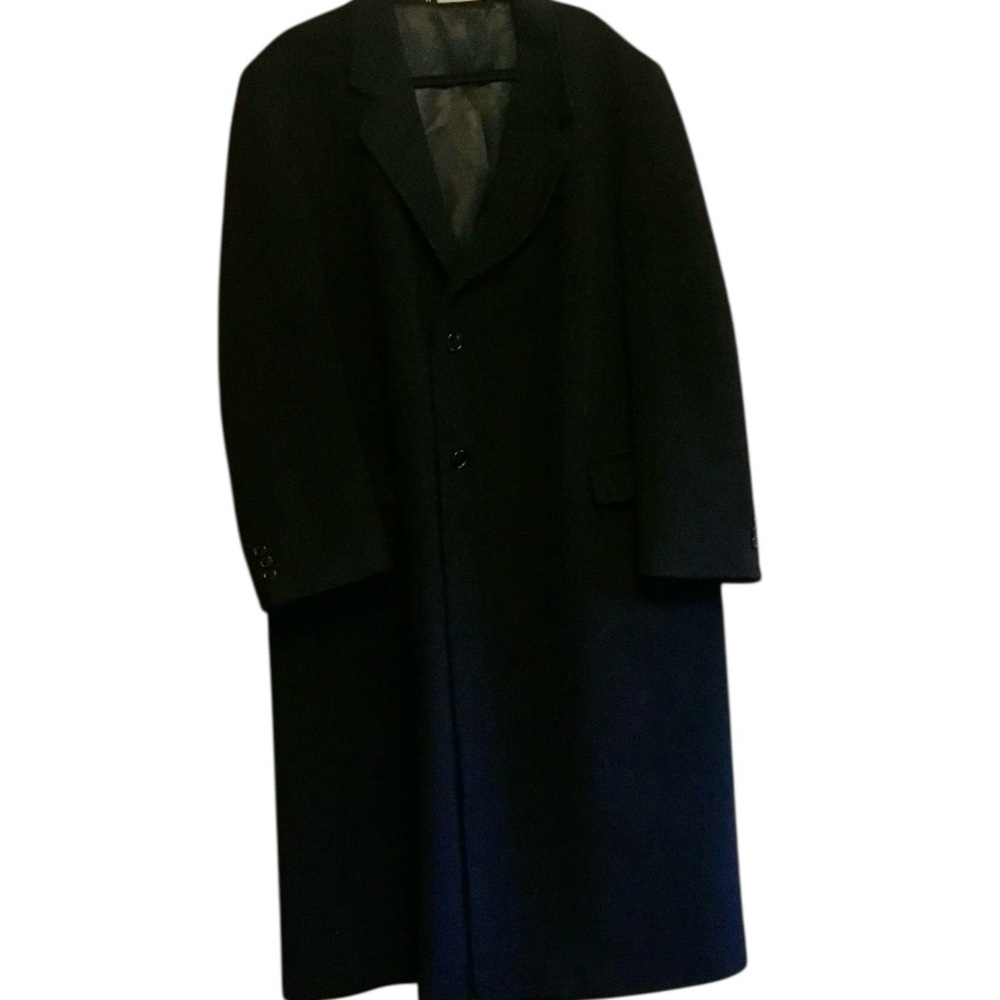 Men’s long black vintage wool and cashmere coat.